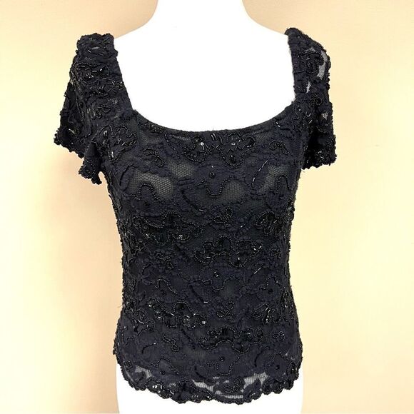 Chetta B beaded and sequined black top size 6 - Picture 1 of 5